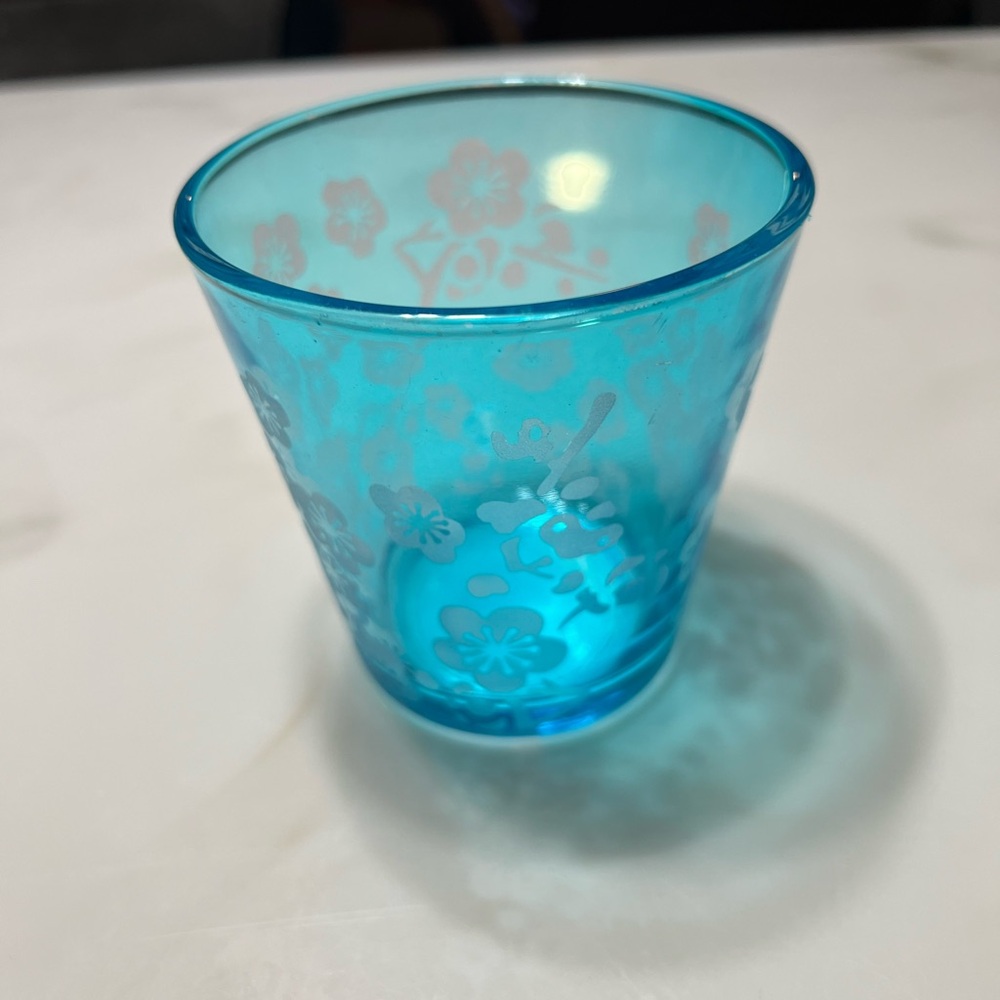 Blue Floral Glass Cup